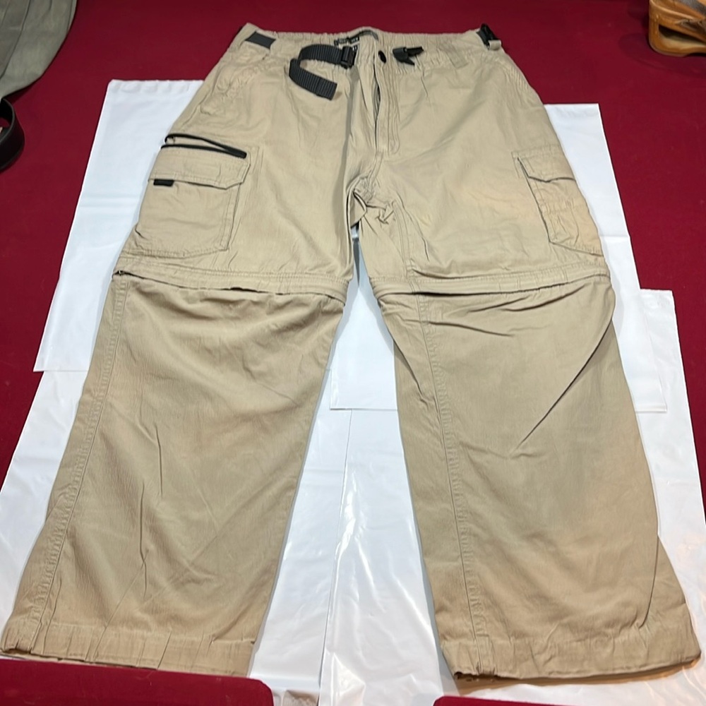 Tan Convertible cargo Pants zip off leg Shorts BC Clothing medium cotton spandex